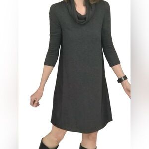 Anthropology Relaxed Cowl Neck Midi Dress in Gray pleated in the back.